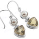 13/16" 925 Silver Lemon Quartz Biwa Pearl French Wires Earrings