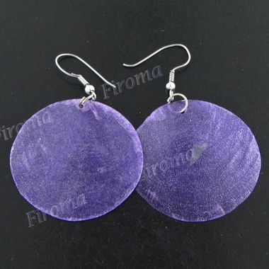 1 7/16" Dyed Capiz Shell Purple French Hook Earrings