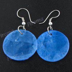 1" Genuine Dyed Capiz Shell Blue French Earrings