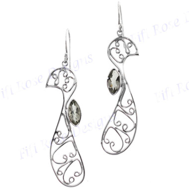 1 13/16" 925 Silver Green Amethyst French Wires Earrings