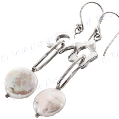1 9/16" 925 Silver Biwa Pearl French Wires Earrings