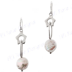 1 9/16" 925 Silver Biwa Pearl French Wires Earrings
