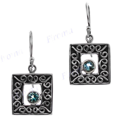 9/16" 925 Silver Blue Topaz French Wires Earrings