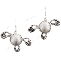 1 5/16" 925 Silver White Mabe Pearl French Wires Earrings