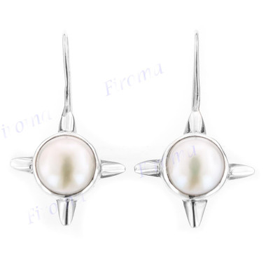 3/4" 925 Silver White Freshwater Biwa Pearl French Wires Earrings