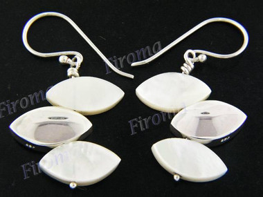 1 1/8" 925 Silver Mother Of Pearl Shell French Wires Earrings