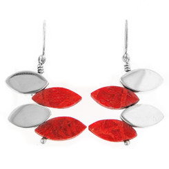 1 1/8" 925 Silver Red Coral French Wires Earrings