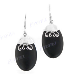 1" 925 Silver Onyx Oval French Wires Earrings