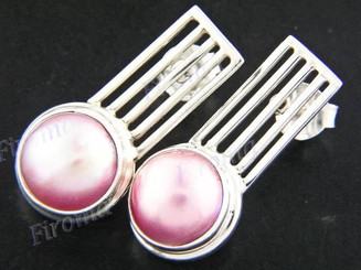 1" 925 Silver Pink Mabe Pearl Post Earrings