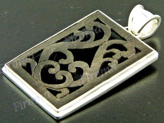 2 3/8" 925 Silver Ebony Wood Square Pendant
