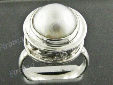 925 Silver White Mabe Pearl Face us 7 Ring
