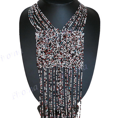 Seed Beads 25" Black Brown Necklace Bead