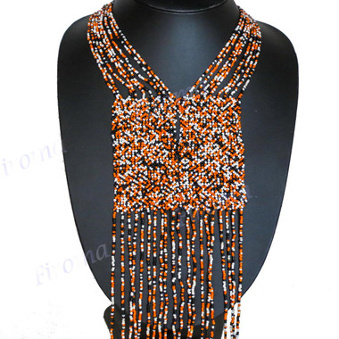 Seed Beads 25" Orange Black Necklace Bead