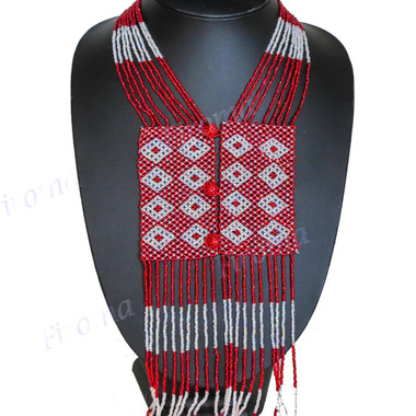 Seed Beads 25" Silver Red Necklace Bead
