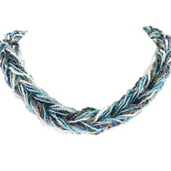 2mm Glass Seed Beads 22" Peacock Silver Necklace