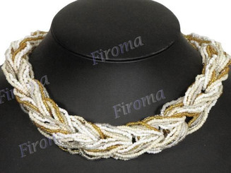 2mm Glass Seed Beads 22" Cream Gold Necklace