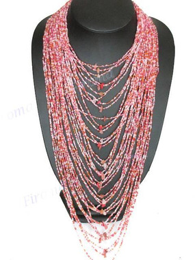 Large Seed Beads Rose Quartz Cherry Framboise Pink Necklace