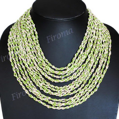 Glass Seed Beads 19" Beige Green Necklace