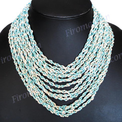 Glass Seed Beads 19" Turquoise Beige Necklace