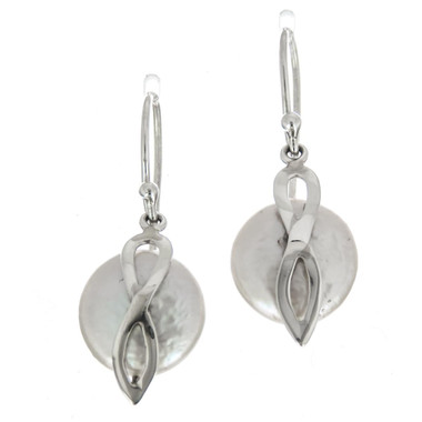 11/16" 925 Silver White Biwa Pearl French Wires Earrings