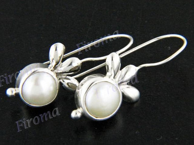 11/16" 925 Silver White Biwa Pearl French Wires Earrings