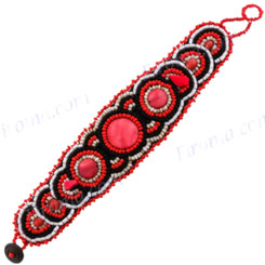 Glass Seed Beads Mother Of Pearl Shell 7 1/2" Black Red Bracelet