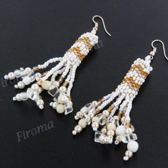 2 3/8" Seed Beads Crystal White Gold French Wires Earrings