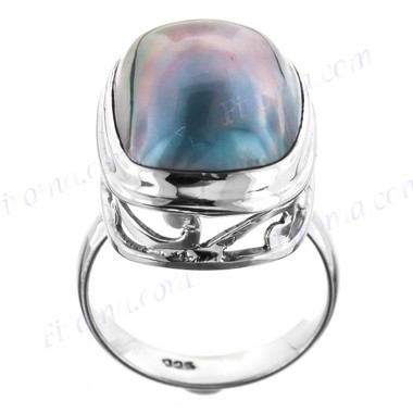 13/16" 925 Silver Blue Mabe Pearl us 5 Ring