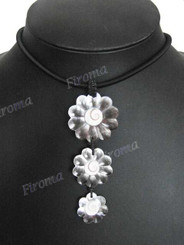 2 15/16" Mother Of Pearl Waxed Cord Flower Shell Black Pendant