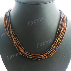 Glass Seed Beads 24" Brown Clear Necklace