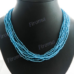 Glass Seed Beads 22" Clear Aqua Necklace