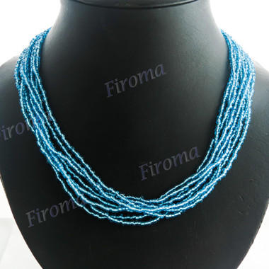 Glass Seed Beads 22" Clear Aqua Necklace