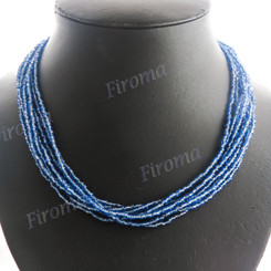 Glass Seed Beads 19" Clear Blue Necklace