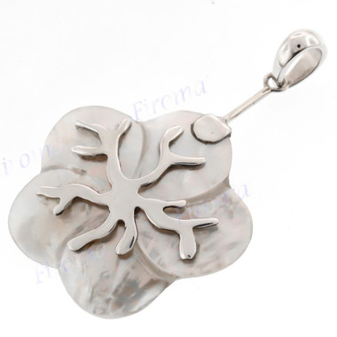2 3/16" 925 Silver Mother Of Pearl Flower Shell Pendant