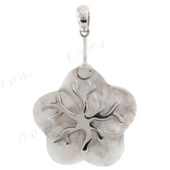 2 3/16" 925 Silver Mother Of Pearl Flower Shell Pendant