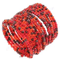 Glass Seed Beads 8" Iridescent Orange Bangle Bracelet