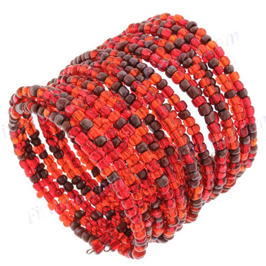 Glass Seed Beads 8" Iridescent Orange Bangle Bracelet