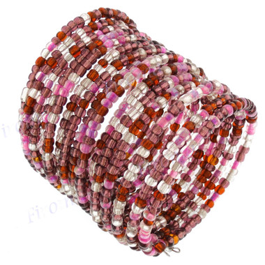 Glass Seed Beads 8" Bronze Purple Bangle Bracelet