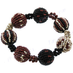 Glass Seed Beads 6" Beige Black Bracelet