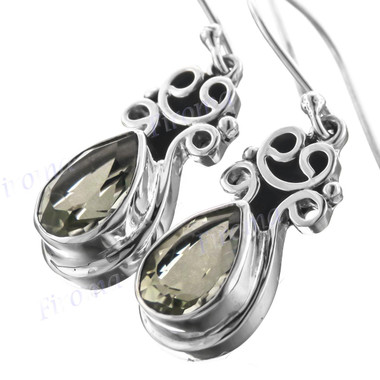13/16" 925 Silver Green Amethyst Teardrop French Wires Earrings