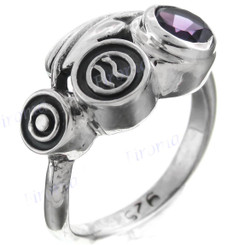 13/16" 925 Silver Amethyst Face us 6.5 Ring