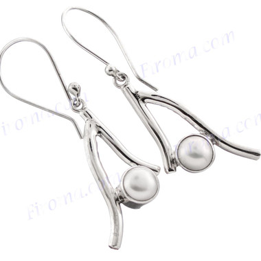 1" 925 Silver White Biwa Pearl French Wires Earrings