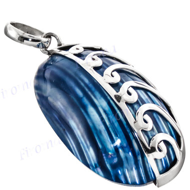 1 3/4" 925 Silver Blue Turbo Shell Pendant