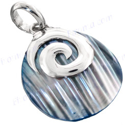 1 3/8" 925 Silver Blue Turbo Shell Pendant