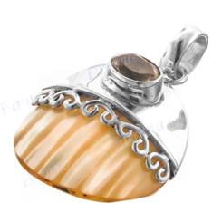 1 3/8" 925 Silver Gold Turbo Shell Citrine Pendant