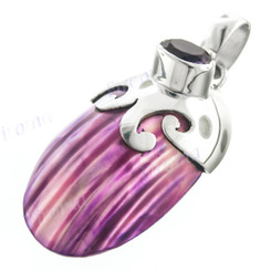 1 3/4" 925 Silver Purple Turbo Shell Amethyst Pendant