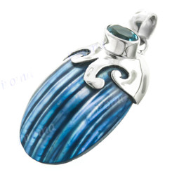 1 3/4" 925 Silver Blue Turbo Shell Blue Topaz Pendant