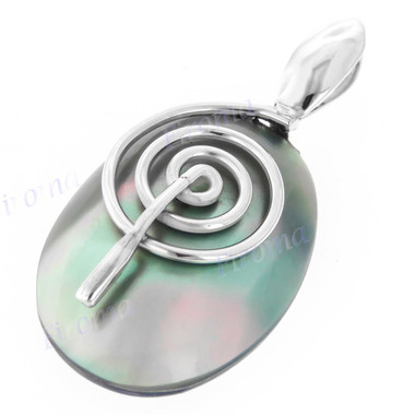 1 5/8" 925 Silver Blue Mother Of Pearl Shell Pendant