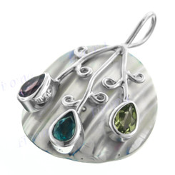 1 5/16" 925 Silver Blue Turbo Shell Blue Topaz Peridot Pendant