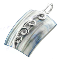 1 3/8" 925 Silver Blue Turbo Shell Pendant